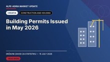 Editorial cover for “Building Permits Issued in May 2026”, featuring stylised buildings and construction equipment for Croatia